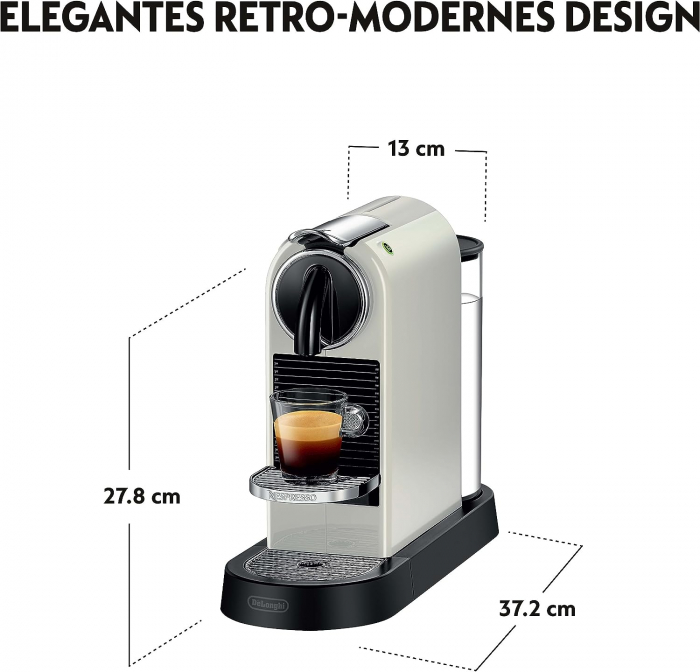 Nespresso De'Longhi EN167.W Citiz - Mașină de cafea cu capsule, pompă de înaltă presiune și reglaj ideal al temperaturii fără spumator de lapte,1260W, 37,4 x 11,9 x 25,5 cm, alb. -BUN [2]