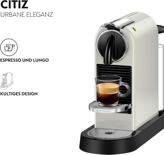 Nespresso De'Longhi EN167.W Citiz - Mașină de cafea cu capsule, pompă de înaltă presiune și reglaj ideal al temperaturii fără spumator de lapte,1260W, 37,4 x 11,9 x 25,5 cm, alb. -BUN [3]