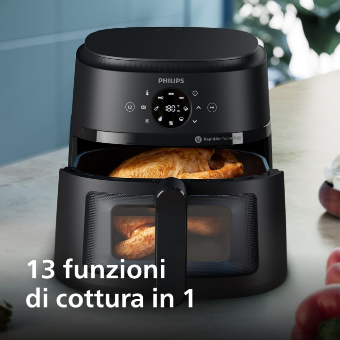 Philips Airfryer Seria 2000, 6.2L – Putere 1700W, Fereastră de gătit, Tehnologie RapidAir, Ecran tactil digital, 13 opțiuni de gătit, până la 90% mai puțină grăsime, Negru (NA230/00) [6]