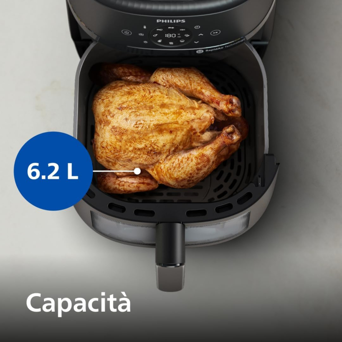 Philips Airfryer Seria 2000, 6.2L – Putere 1700W, Fereastră de gătit, Tehnologie RapidAir, Ecran tactil digital, 13 opțiuni de gătit, până la 90% mai puțină grăsime, Negru (NA230/00) [7]