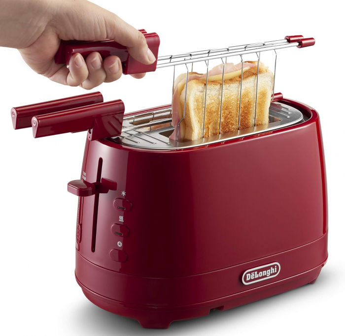 Prăjitor de pâine cu clești,De Longhi CTLAP2203; 550 W, Roșu-BUN [3]