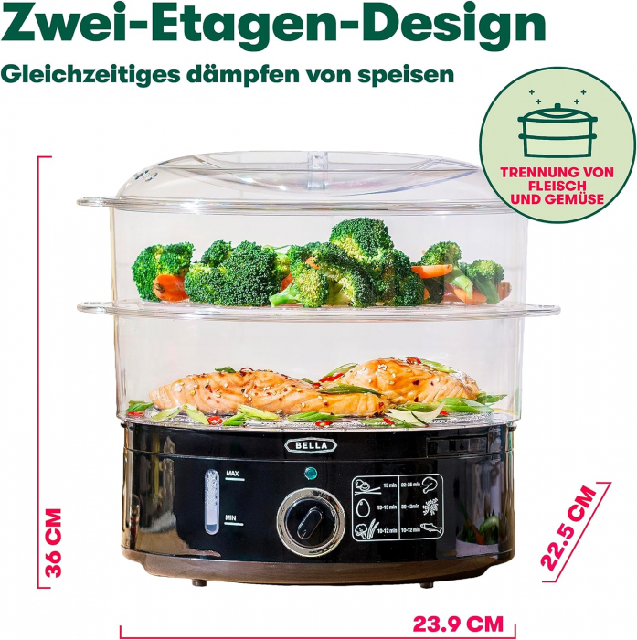 Recipient cu Două Nivele BELLA pentru Gătit la Aburi,7L,Negru -BUN [6]