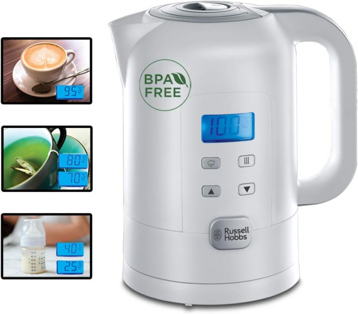 Russell Hobbs Fierbător de apă Digital 25°-100°C,  afișaj LCD pentru temperatură setată și actuală 1,7l, 2200W, funcție de menținere a căldurii, pentru lapte de bebeluși - BUN [2]