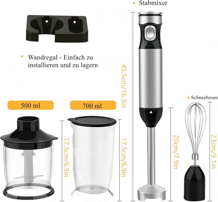 Mixer vertical 4 în 1 (tocător, mixer, recipient și tel), accesorii fără BPA, se pot spăla in mașina de spălat vase -FOARTE BUN [2]