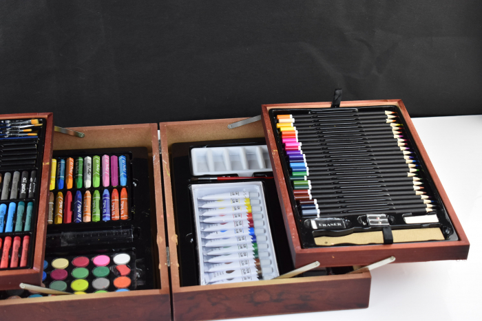 Set de pictură pentru copii KINSPORY, 174 piese, cutie din lemn, culori deluxe, pentru fete de la 3 la 12 ani -BUN [9]