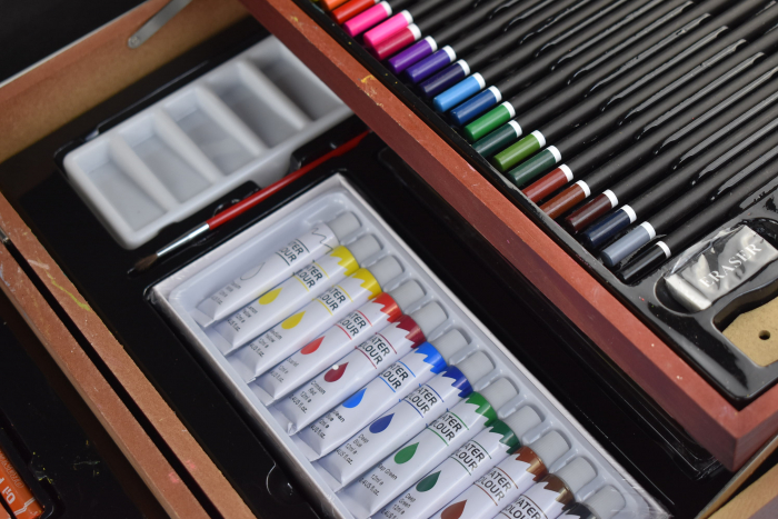 Set de pictură pentru copii KINSPORY, 174 piese, cutie din lemn, culori deluxe, pentru fete de la 3 la 12 ani -BUN [6]