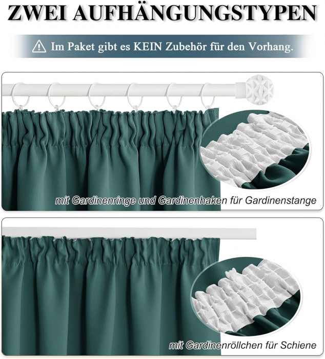 Set draperii Pony Dance, Verde închis, 2 buc 160 x 140, cu rejansă [7]