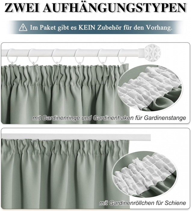 Set draperii Pony Dance, verde pal, 2 buc 145 x 140, cu rejansă [4]