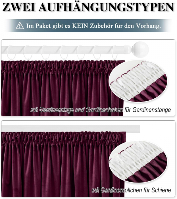 Set draperii Pony Dance, Violet (vin roșu), 2 buc 260 x 132, rejansă, [2]