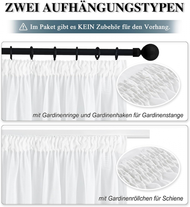 Set Perdele PONY DANCE Semi-transparent, alb 260 x B 140 cm , cu rejansă [3]