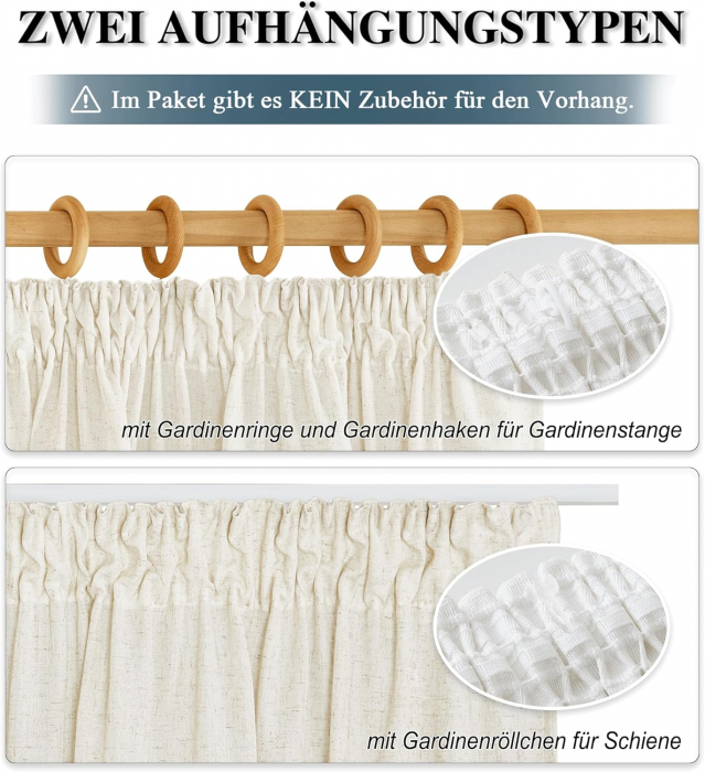 Set Perdele PONY DANCE Semi-transparent, bej  245 x B 140 cm , cu rejansă [3]