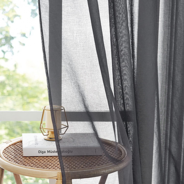 Set Perdele PONY DANCE Semi-transparent, gri închis 245 x B 140 cm , cu rejansă [3]