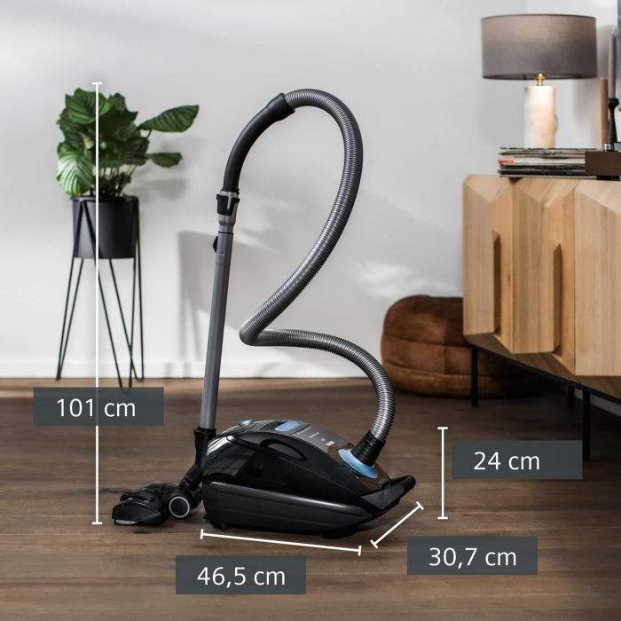 Siemens VSQ5X1230 – Aspirator „Q5.0 extreme silencePower”, Clasa de eficiență energetică B, 850 W, sac vacuum 4 L, filtru de înaltă performanță pentru igienă, culoare negru, fără sac suplimentar [2]