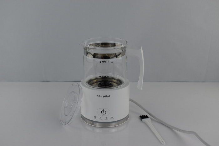 Spumator de lapte electric, 4 în 1 pentru lapte cald și rece, 600W, 500ml, vas de sticlă detașabil, design de latte, sticlă vizuală, oțel inoxidabil rezistent la mașină de spălat vase -FOARTE BUN [7]