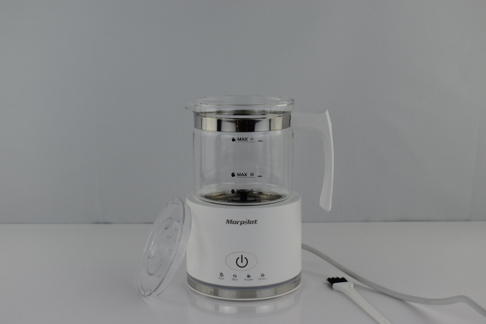 Spumator de lapte electric, 4 în 1 pentru lapte cald și rece, 600W, 500ml, vas de sticlă detașabil, design de latte, sticlă vizuală, oțel inoxidabil rezistent la mașină de spălat vase -FOARTE BUN [8]