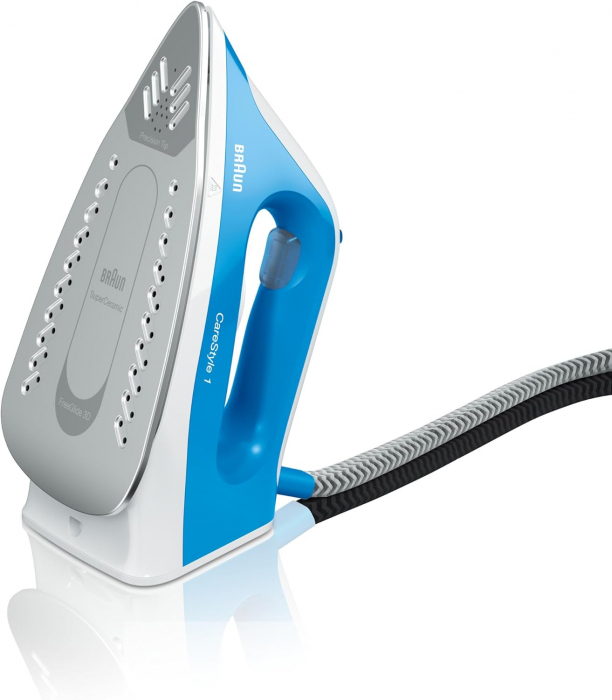 Statie de calcat Braun CareStyle 1, 2200W, 5.5 bari, abur variabil 110g/min, jet de abur 340g/min, rezervor 1.5L, talpa Super Ceramic, Alb/Albastru - Foarte bun  [2]