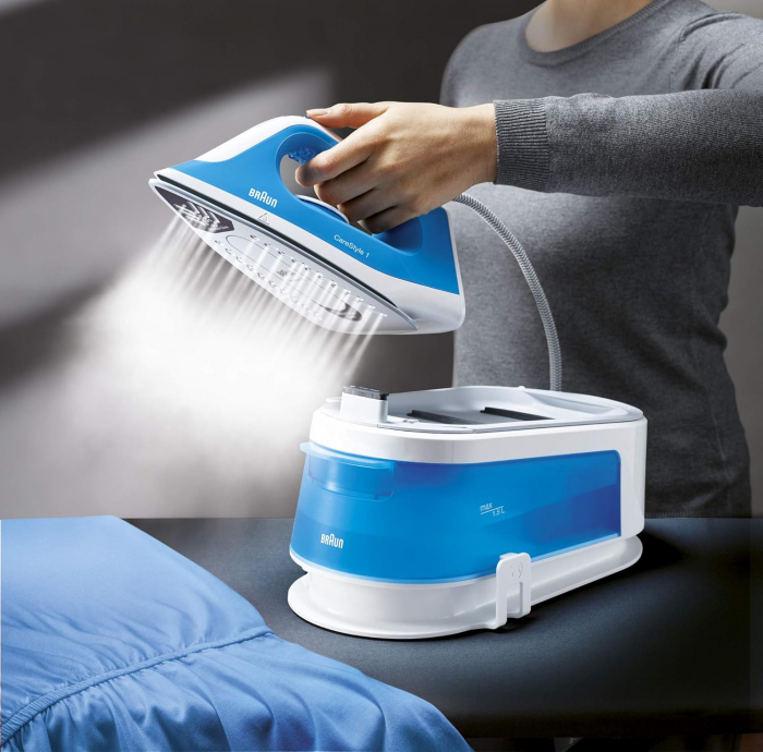 Statie de calcat Braun CareStyle 1, 2200W, 5.5 bari, abur variabil 110g/min, jet de abur 340g/min, rezervor 1.5L, talpa Super Ceramic, Alb/Albastru - Foarte bun  [3]