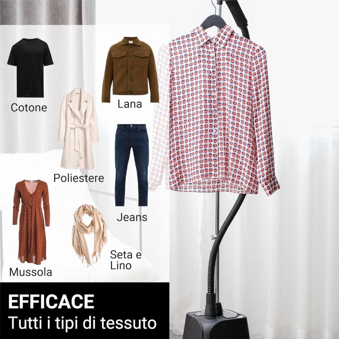 SteamOne H18B – Aburitor vertical și de călătorie, putere 1800 W, rezervor apă 1,8 L, ușor de manevrat cu 4 roți, timp de încălzire 60 secunde, supapă anti-calcar, furtun cu protecție triplă la căldur [6]