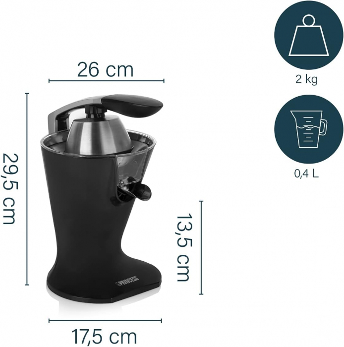 Storcător de Citrice Electric Princess, funcționează silențios, 2 conuri,300W,Negru mat -Foarte bun [3]