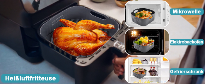 Tavă din silicon  21cm pentru friteuza cu aer cald, 2 bucăți accesorii Airfryer XL din silicon pentru Philip XL 6,2L, COSORI 5,5L/4,7L, Cecotec 6L, reutilizabile în loc de hârtie de copt - FOARTE BUN [4]