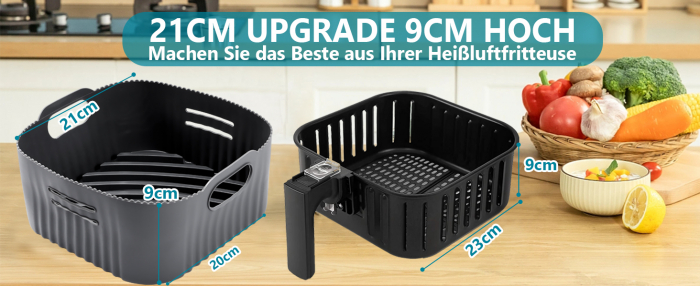 Tavă din silicon  21cm pentru friteuza cu aer cald, 2 bucăți accesorii Airfryer XL din silicon pentru Philip XL 6,2L, COSORI 5,5L/4,7L, Cecotec 6L, reutilizabile în loc de hârtie de copt - FOARTE BUN [2]