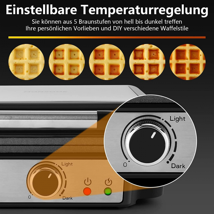 Tiastar Aparat Electric pentru Vafe Belgiene, 4 Vafe, 1200 W, Plăci Antiaderente, Temperatură Reglabilă și Ușor de Curățat - FOARTE BUN [4]