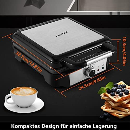Tiastar Aparat Electric pentru Vafe Belgiene, 4 Vafe, 1200 W, Plăci Antiaderente, Temperatură Reglabilă și Ușor de Curățat - FOARTE BUN [5]