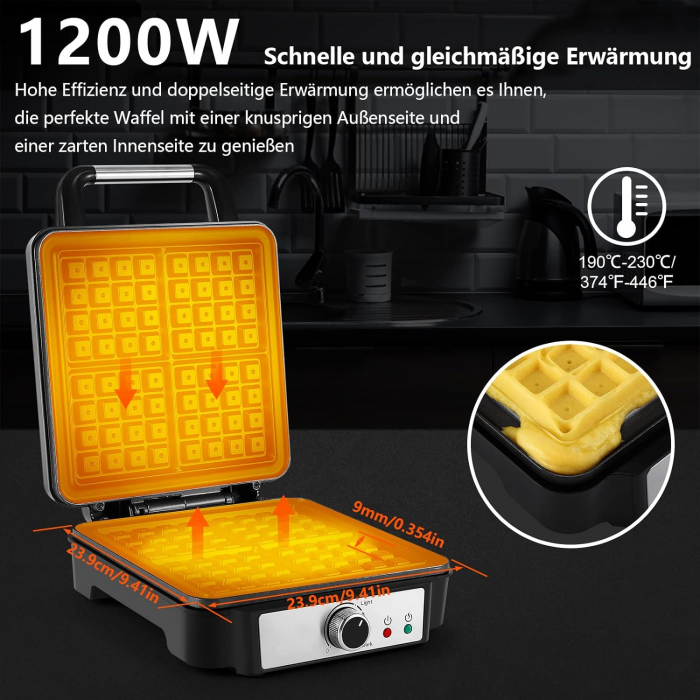 Tiastar Aparat Electric pentru Vafe Belgiene, 4 Vafe, 1200 W, Plăci Antiaderente, Temperatură Reglabilă și Ușor de Curățat - FOARTE BUN [3]