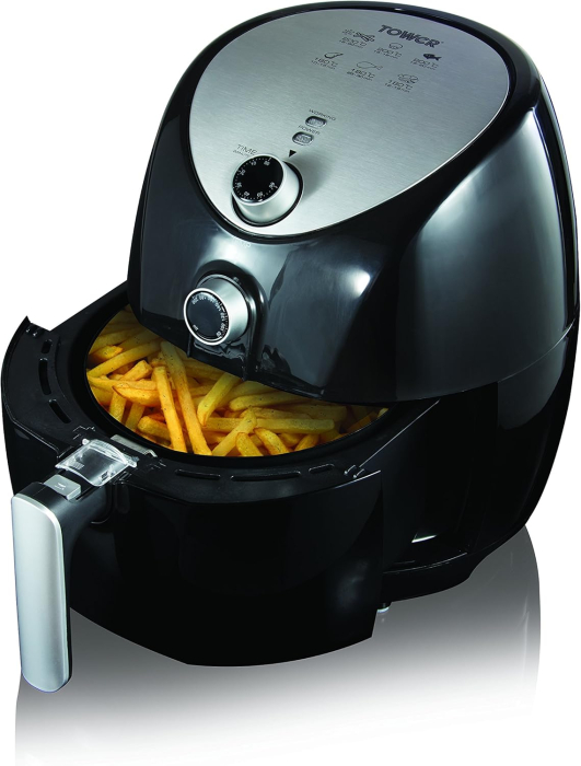 Tower T17021 Friteuză cu aer cald pentru toată familia | Circulație rapidă a aerului | Cronometru 60 min | Capacitate 4,3L | 1500W | Negru [1]