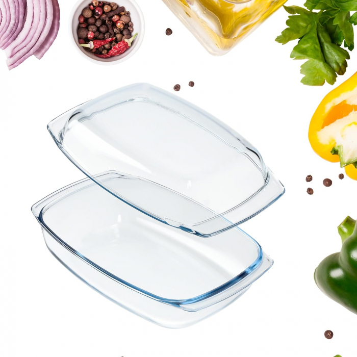Vas de sticlă termorezistent KADAX, cu capac și mânere, potrivit pentru cuptor, capacitate 5L -CA NOU [2]