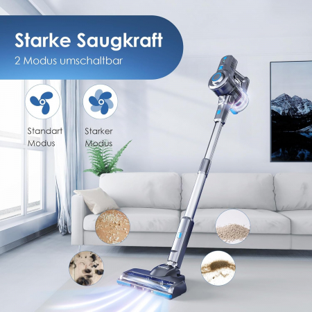 Aspirator fără Fir 6-1 cu Acumulator Detașabil, Lumină LED, Aspirator de Mână pentru Pardoseli Dure, Covor, Plăci de Marmură, Păr de Animale - BUN [2]