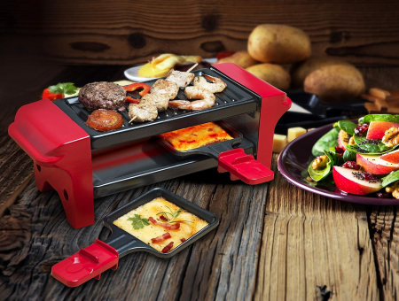 Bestron Raclette pentru 1 până la 2 persoane, mini grătar de masă cu două tăvi și două spatule din lemn, 350W -FOARTE BUN [3]