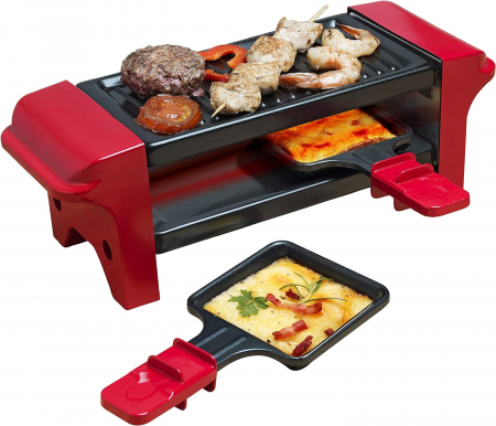 Bestron Raclette pentru 1 până la 2 persoane, mini grătar de masă cu două tăvi și două spatule din lemn, 350W -FOARTE BUN [0]