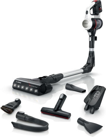 ASPIRATOARE ȘI MĂTURI - Bosch Unlimited 7 BSS711W – Aspirator de mână fără fir, fără sac, cu baterie de schimb, tub flexibil, filtru de igienă, duză XXL pentru tapițerie, iluminare LED, mod Turbo, culoare albă