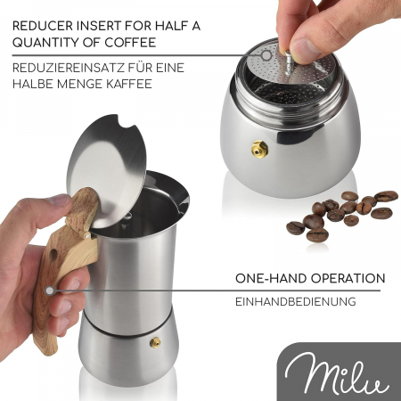 Cafetieră din oțel inoxidabil, Ibric de espresso, Set de espresso incluzând suport, linguriță,Milu-CA NOU [2]