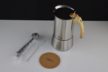 Cafetieră din oțel inoxidabil, Ibric de espresso, Set de espresso incluzând suport, linguriță,Milu-CA NOU [4]