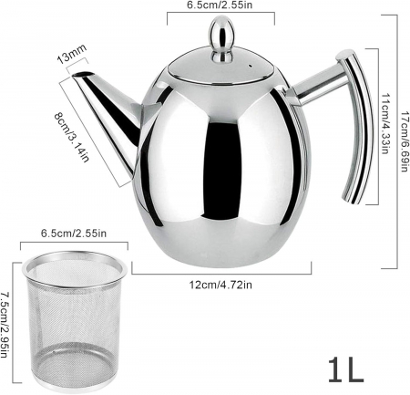 Ceainic din oțel inoxidabil de 1L cu infuzor (Ceainic Japonez), ibric pentru cafea, ceainic pentru plită [5]