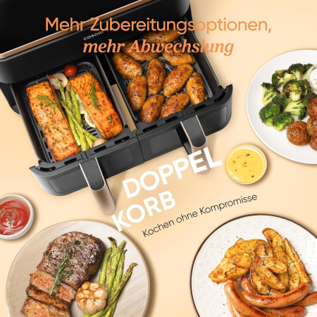 COSORI Air Fryer – Friteuză cu aer cald, 2 compartimente, 6‑în‑1, Dual Zone, XXL, capacitate 8,5 L, două camere, cu fereastră de vizualizare, pentru mese complete, 50 rețete incluse, eficientă din pun [5]