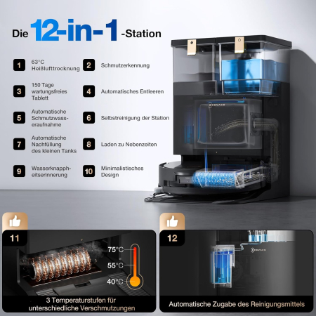 ECOVACS DEEBOT X8 PRO Omni – Robot aspirator cu funcție mop, OZMO Scooter cu mop continuu și auto-curățare, putere de aspirare 18.000 Pa, stație 12‑în‑1, curățare mop cu apă caldă 40‑75 °C, sistem YIK [2]