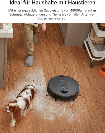 EUREKA E10s DE – Robot aspirator și mop + Stație de aspirare fără sac Multi-Cyclone (4000 Pa, detectare covoare și ridicare mop, navigație LiDAR, ideal împotriva părului de animale [6]