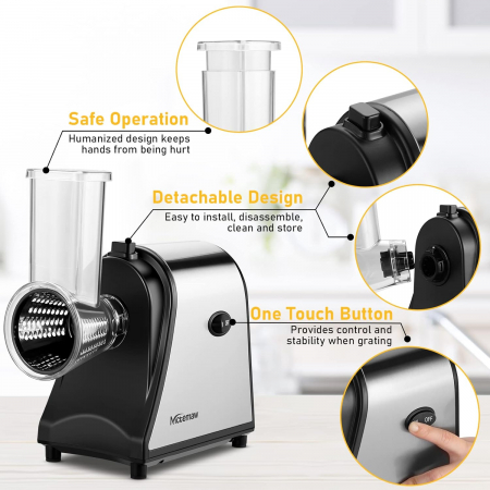 Feliator de Legume Electric din Oțel Inoxidabil 250 W, Tăietor Multifuncțional de Legume, Răzătoare electrică cu 5 accesorii - FOARTE BUN [4]