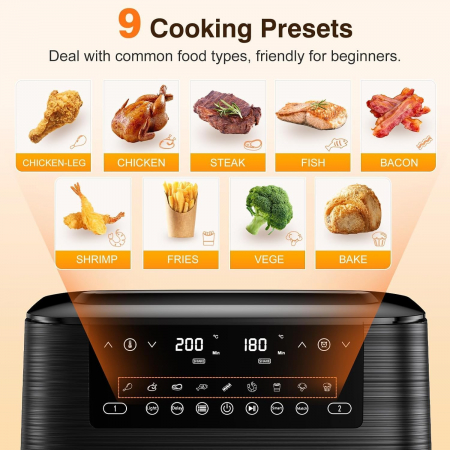 Friteuza cu aer cald Dual Zone, Airfryer 9L, 2570W,  9 meniuri presetate -FOARTE BUN [1]