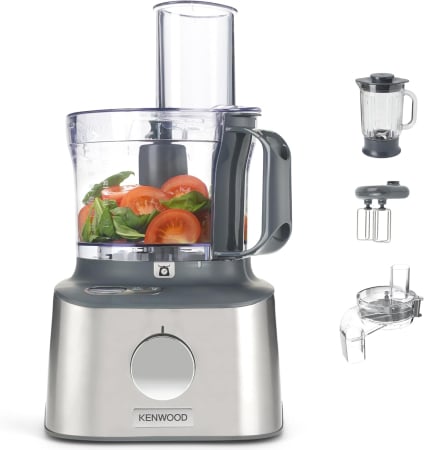 VESELĂ ȘI TACÂMURI - Kenwood Multipro Compact+ FDM315SS – Robot de bucătărie compact, capacitate 2,1 L, cântar integrat, cuțit din inox, 4 discuri de lucru și 5 accesorii suplimentare, carcasă metalică, putere 800 W, culo