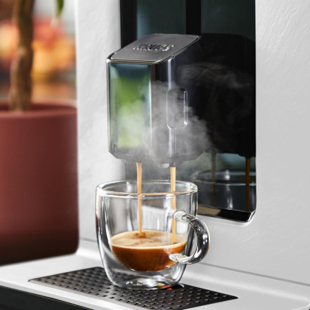 Krups EA897A Evidence ECOdesign – Espressor automat, funcție One-Touch Cappuccino, design ecologic, control tactil, personalizabil, grup de infuzare metalic, durabil, culoare alb / ardezie [1]