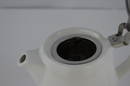 ORNA Ceainic din Ceramică - cu Infuzor de Ceai din Oțel Inoxidabil Extra Fin și Capac - pentru Infuzarea Ceaiului Vrac - 550 ml (Alb) [4]