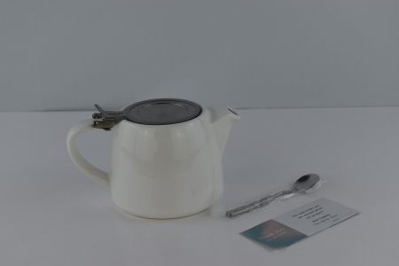 ORNA Ceainic din Ceramică - cu Infuzor de Ceai din Oțel Inoxidabil Extra Fin și Capac - pentru Infuzarea Ceaiului Vrac - 550 ml (Alb) [3]