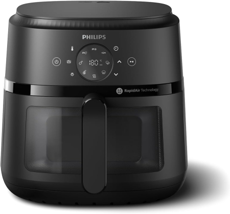 APARATE DE GATIT CU AER CALD - Philips Airfryer Seria 2000, 6.2L – Putere 1700W, Fereastră de gătit, Tehnologie RapidAir, Ecran tactil digital, 13 opțiuni de gătit, până la 90% mai puțină grăsime, Negru (NA230/00)