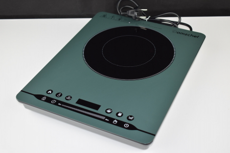 Plită de inducție individuală 2000W AMZCHEF, silențioasă, 9 trepte de putere și temperatură, 4 meniuri automate, ultra-subțire al carcasei, Blocare de siguranță, verde - CA NOU [7]