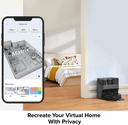 Roborock S7 MaxV – Robot aspirator și mop, putere de aspirare 5100 Pa, evitare obstacole cu AI 3D, sistem de spălare cu vibrații sonore, detectare covoare, autonomie 180 minute, rezervor praf 400 ml / [7]