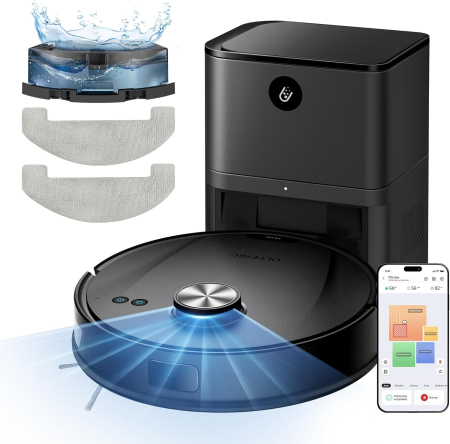 ASPIRATOARE ROBOT - Robot aspirator Ultenic T10 Lite cu funcție de ștergere, robot aspirator cu stație de aspirare, robot aspirator cu navigație LiDAR, putere de aspirare 5000 Pa, autonomie de 180 de minute